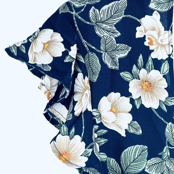 New-shop17 Floral Print Deep V-neck, Open Tie Back, Wide Leg One Piece Jump Suit - Picture 9 of 16